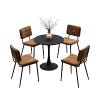 Homy Casa Compact Dining Set with Faux Suede Upholstered Chairs and Round Black Table, 5-Piece for Small Spaces