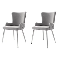 Noble House Ensemble de 6, Chaises de Salle à Manger en Velours, Chaise Capitonnée de Luxe Léger avec Quatre Pieds en Métal Doré, Gris