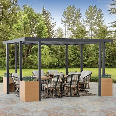 Sunjoy Pergola d'extérieur 10 x 12 pi avec cadre en acier noir et jardinières