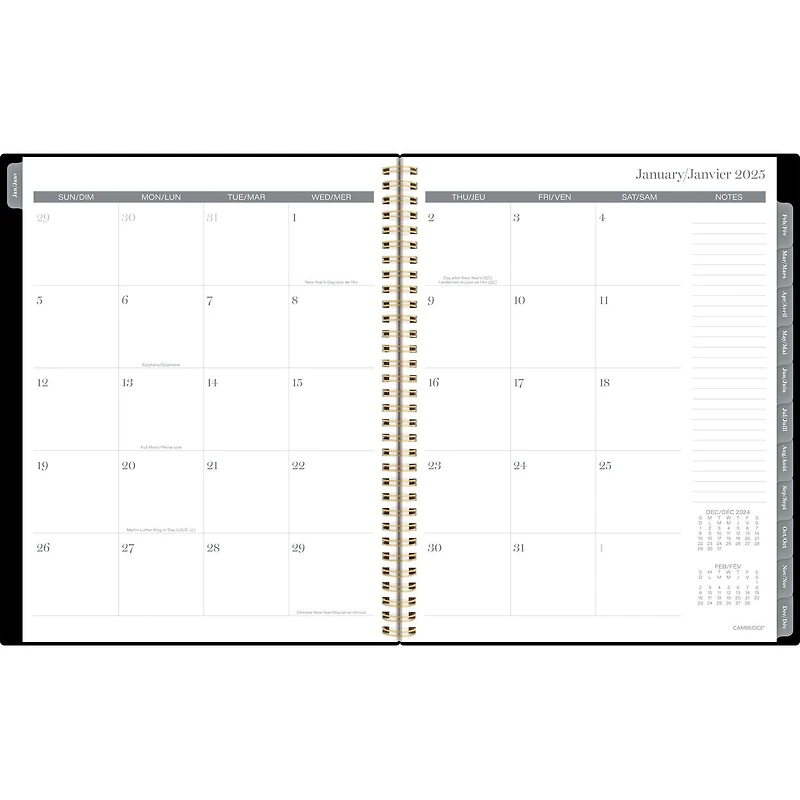 Grand agenda hebdomadaire/mensuel Cambridge Emerson Planificateur