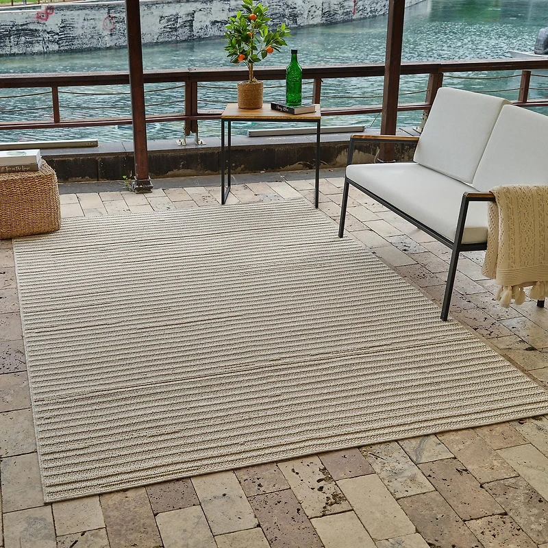 Rug Branch Hogar Striped Indoor Outdoor Area Rug, Brown Cream, Modern - Living Room, Bedroom, Dining Room, and Kitchen