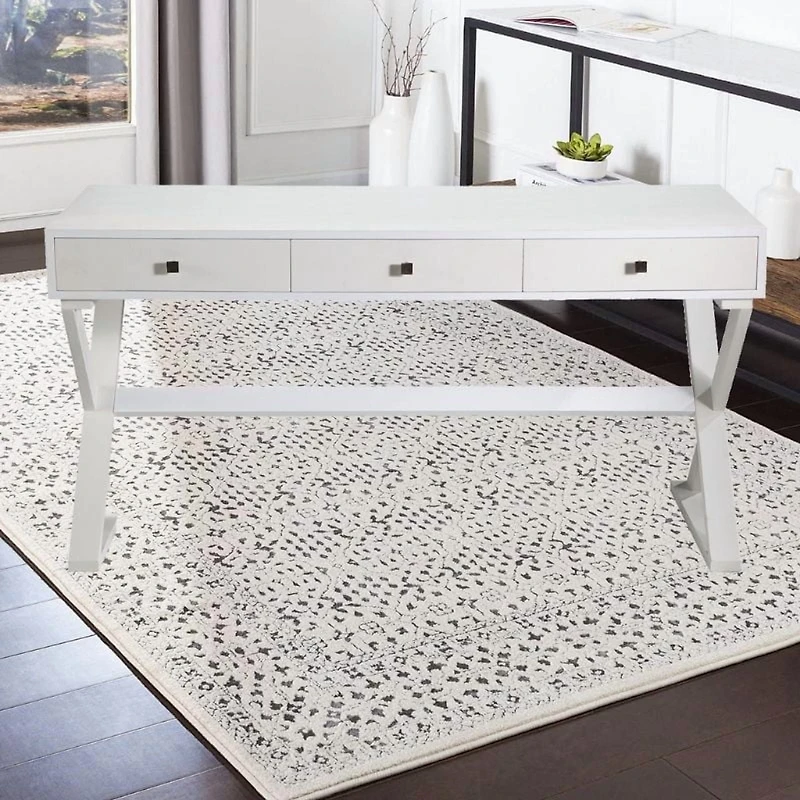 Willow Desk in White, MDF Desk, White Desk with Drawers, White Matte Desk, White Desk with Wood Legs, White X-Base Desk, Living Room Desk, Office Desk, Bedroom Desk