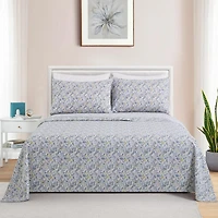 Literie Marina Décoration ultra douce et soyeuse, imprimée, en rayonne de bambou, toutes saisons, avec taies d'oreiller, motif floral jaune sarcelle