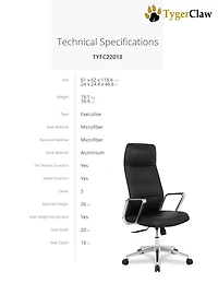 TygerClaw - Chaise de bureau en microfibre à dossier haut en PU