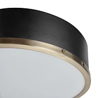 Globe Electric Selina 2-Light Metal Flush Mount Ceiling Light, Matte Black, Antique Brass Accents, Frosted Glass Shade, 60309