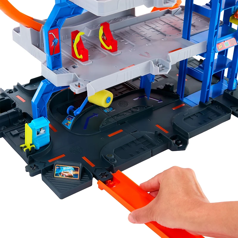 HotWheels-Coffret Méga Garage Hot Wheels City-Voiture et hélicoptère