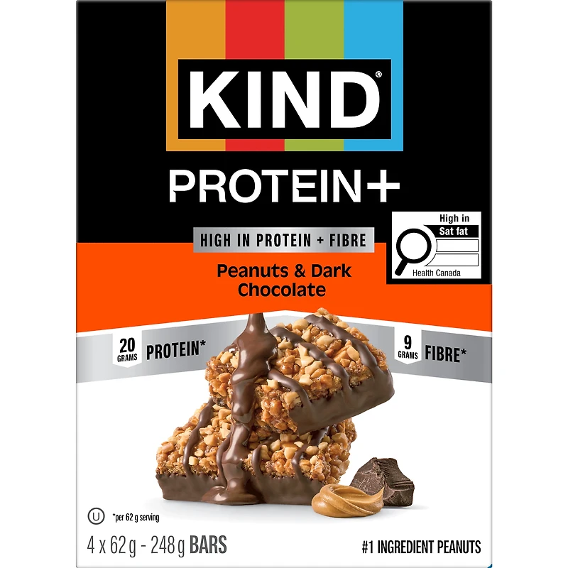 KIND PROTEIN+ Peanuts & Dark Chocolate, 62 g, 4 Bars