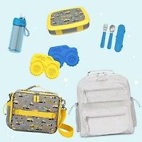 Bentgo Kids Prints Boîte à déjeuner pour enfants étanche à 5 compartiments de style Bento – Sans BPA, passe au lave-vaisselle, matériaux de qualité alimentaire (camions de construction)