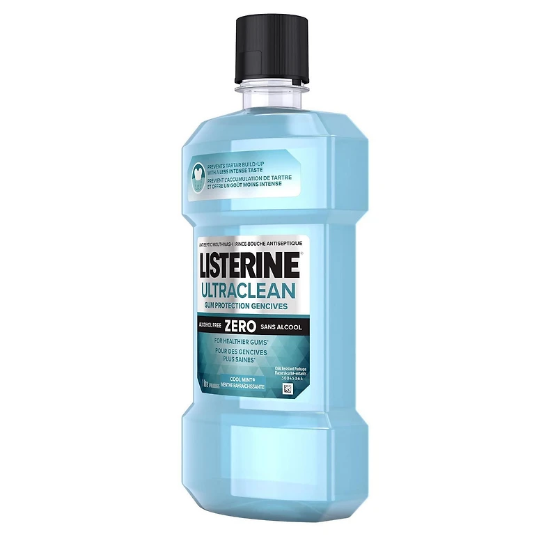 Rince-bouche Listerine Ultraclean Protection gencives Zero, Protection contre la gingivite, la plaque et le tartre, Antiseptique, antibactérien, Sans alcool, Soin buccodentaire, Menthe rafraîchissante 1l