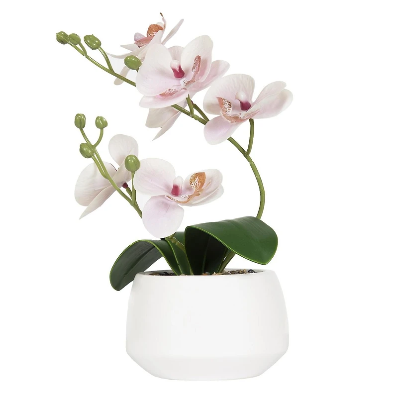 Parrigan Faux Pink Orchid in White Pot, 10.25in H x 6.5in W x 6in D