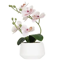 Parrigan Faux Pink Orchid in White Pot, 10.25in H x 6.5in W x 6in D