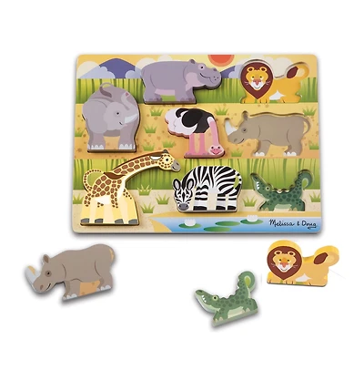 Melissa & Doug Wooden 8-Piece Safari Friends Chunky Puzzle