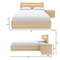 Ensemble de chambre à coucher Hudson 3 pièces avec lit queen size, sommier à lattes, tête de lit avec éclairage intégré et table de chevet