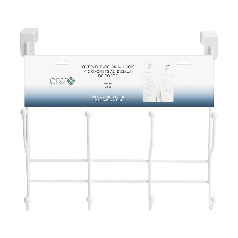 Era Rushio Over The Door 4 Hook Organizer, White 14.10x13in.