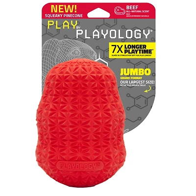 Playology Pomme de pin grinçante Bœuf Jouet parfumé pour chien