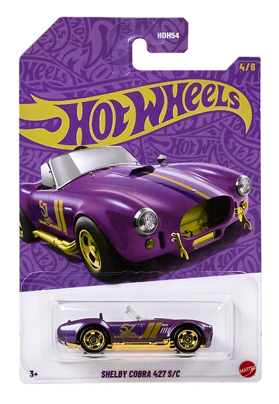Hot Wheels 1:64 Scale Die-Cast Toy Car or Truck with Purple- & Gold-Colored Deco, Shelby Cobra 427