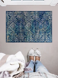 Tapis Emerald Canton bleu & ivoire de 6 pi 7 po x 9 pi 7 po