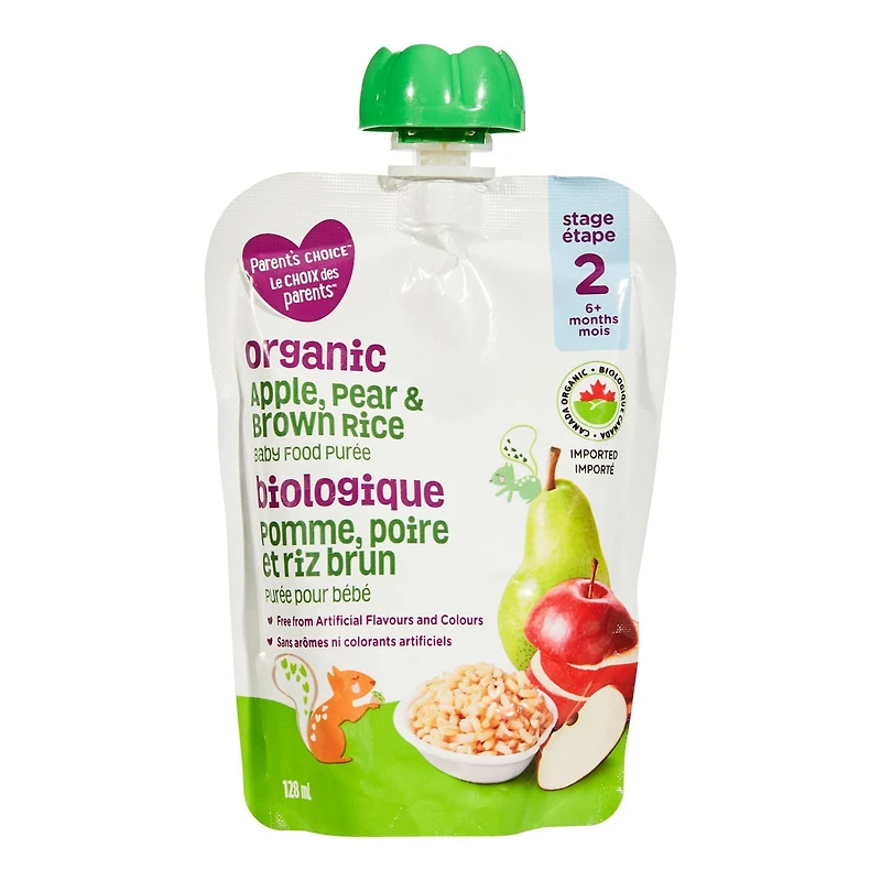 Purée pour bébé biologique pomme, poire et riz brun Le choix des parents