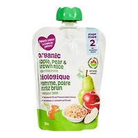 Purée pour bébé biologique pomme, poire et riz brun Le choix des parents