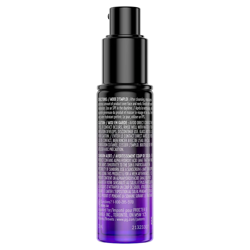 Soin exfoliant de nuit Olay Regenerist avec acide glycolique, soin ravivant et exfoliant, AHA, restructurant, texture lisse, illumine le teint, sérum de nuit léger pour un teint radieux