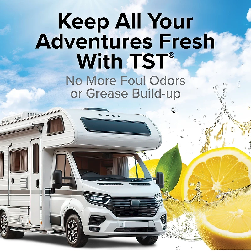 Camco TST RV Grey Water Odor Control – Fresh Lemon Scent, 32-Ounce Bottle (40250), Lemon Scent