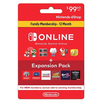 Nintendo Switch Online + ExpPack - Family Membership $99.99 (Digital Code)