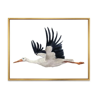 Designart Flying White Stork Ciconia oiseau ART MURAL À CADRE FLOTTÉ