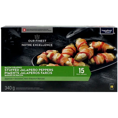 Piments jalapeños farcis barbés de bacon Notre Excellence 15 pièces, 340 g