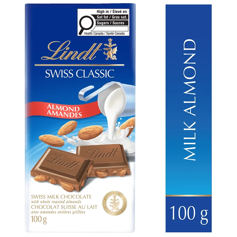 Lindt SWISS CLASSIC Almond Milk Chocolate Bar, 100 Grams