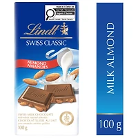 Lindt SWISS CLASSIC Almond Milk Chocolate Bar, 100 Grams