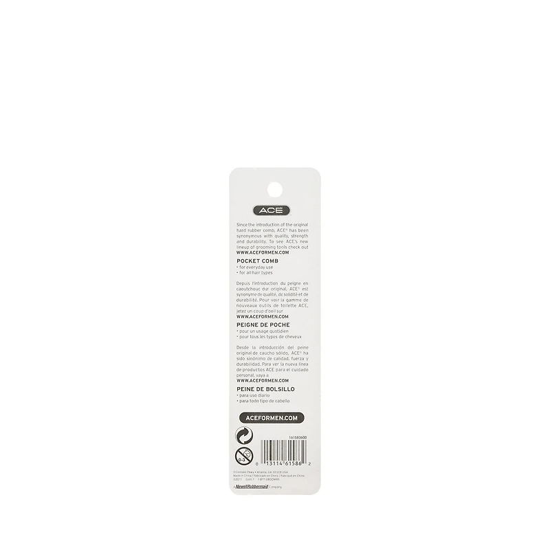 Ace - Peigne de poche Ace 5 en caoutchouc dur - fin/grossier - 1Ct Ace 5" peigne de poche