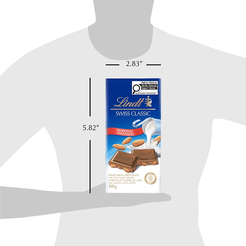 Lindt SWISS CLASSIC Almond Milk Chocolate Bar, 100 Grams