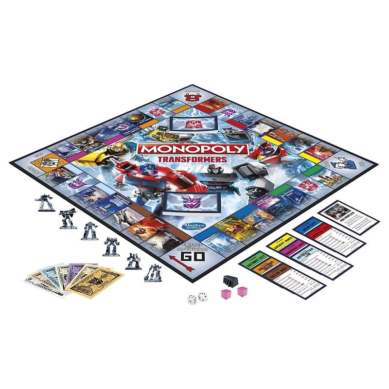 Monopoly : édition Transformers, jeu de plateau pour 2 à 6 joueurs, pour enfants, à partir de 8 ans, inclut des pions Autobot et Decepticon