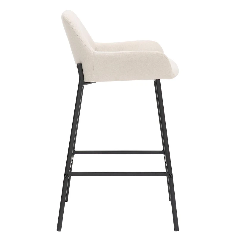 Modern Fabric and Metal  26" Counter Stool, Set of 2 - Beige and Black