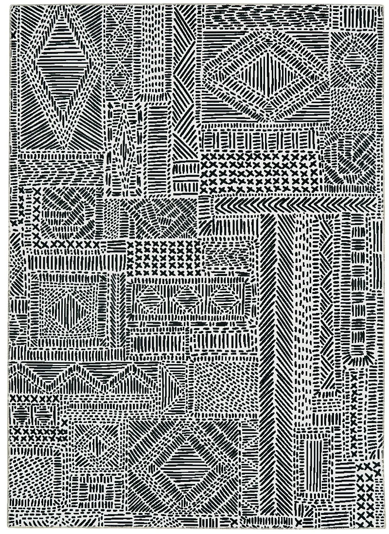 Tapis lavable Cayden 5 pi x 7 pi ivoire et noir