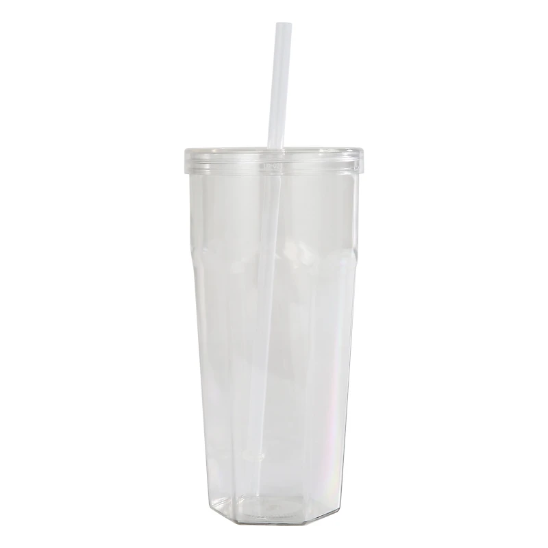 Mainstays 20oz Clear Plastic Tumbler with Screw Top Lid and Straw