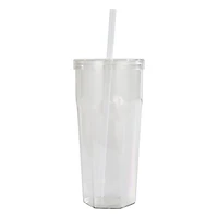 Mainstays 20oz Clear Plastic Tumbler with Screw Top Lid and Straw