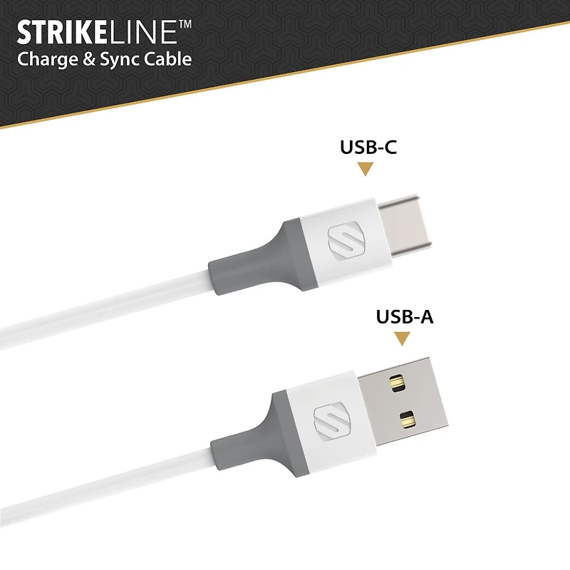 Scosche CA4WG-SP Strikeline USB-A to USB-C Charge & Sync Cable 4-ft. White/Gray, 4ft Cable for USB-C Devices