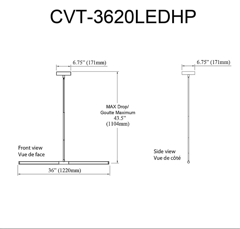 Corvette Horizontal Pendant - 20W - Matte Black - White Acrylic Diffusers