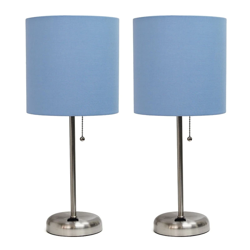 LimeLights Lampe bâton en acier brossé avec prise de charge et abat-jour en tissu, paquet de 2