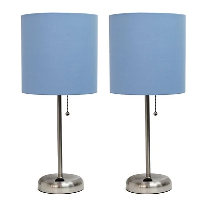 LimeLights Lampe bâton en acier brossé avec prise de charge et abat-jour en tissu, paquet de 2