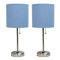 LimeLights Lampe bâton en acier brossé avec prise de charge et abat-jour en tissu, paquet de 2