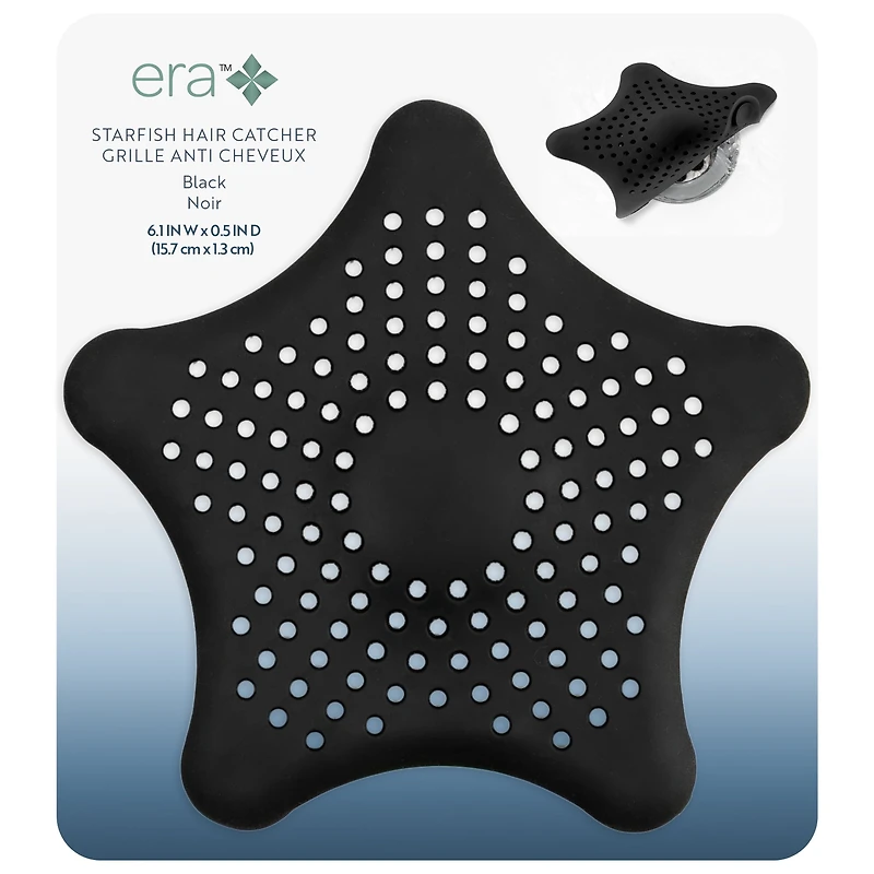 Era Grille anti-cheveux en silicone pour drains de baignoire et de douche , noir, 6.18x6.18po attrape-cheveaux