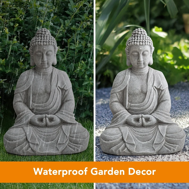 Sunjoy Statue de Bouddha 50 cm, Gris, décorative, Pour le Jardin
