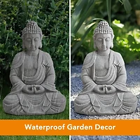 Sunjoy Statue de Bouddha 50 cm, Gris, décorative, Pour le Jardin
