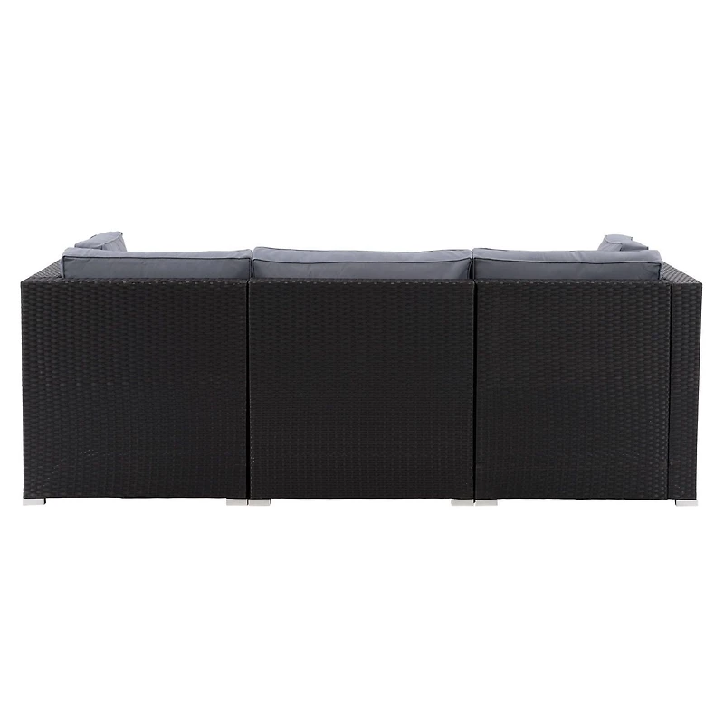 CorLiving Parksville Resin Wicker Rattan and Galvanized Steel 3 Piece Patio Sofa with Cushions, Expandable, Outdoor Seating