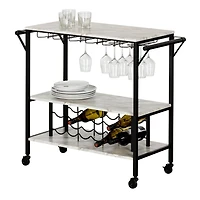 South Shore Maliza Chariot bar avec rangement à bouteilles et verres à vin