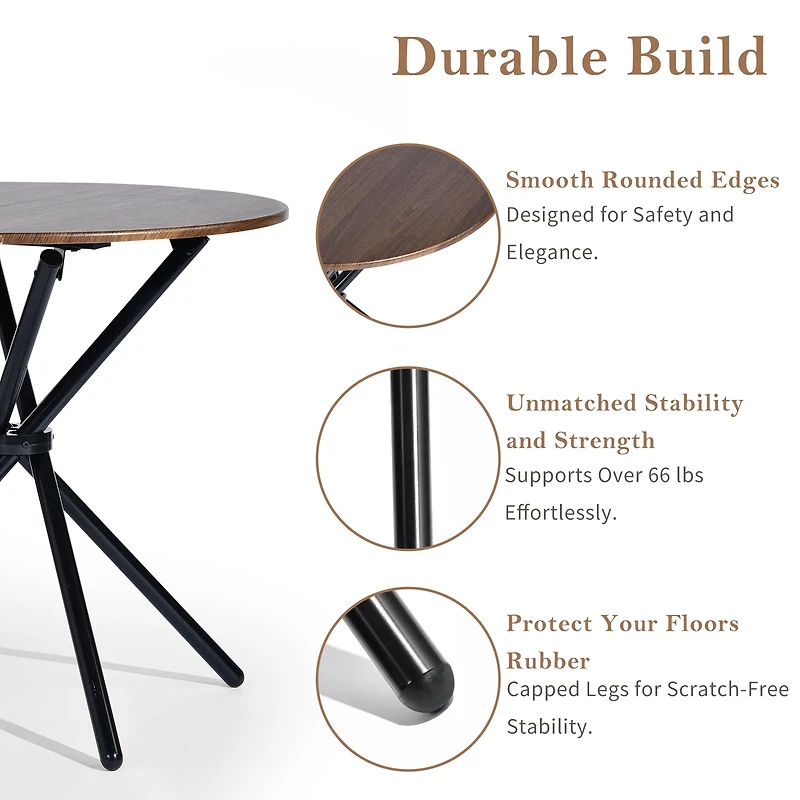 Ensemble salle à manger industriel Homy Casa avec chaises en similicuir, table espresso ronde pour 2 personnes et pieds luge, coin repas compact pour cuisine ou appartement, brun