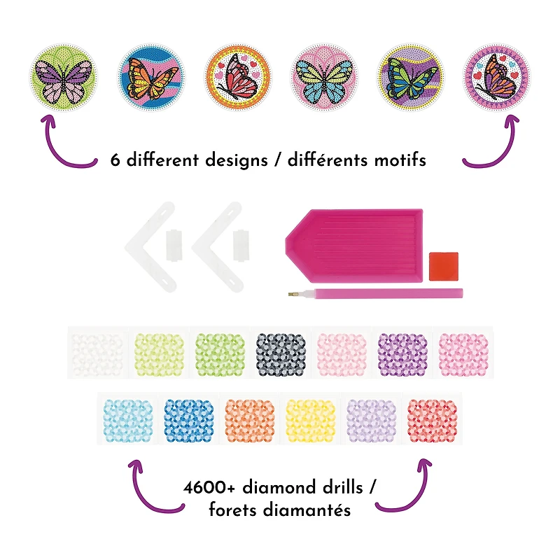 UNIQUE CREATIV CRAFT Diamond Art Coaster Kit – Butterfly, 6 pcs, Age 8+, Beginner, 10.2 cm, DIAMD COASTER BTRFLY