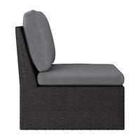 CorLiving Brisbane, canapé d'angle central de terrasse en résine tressée antirouille avec coussins, gris anthracite/gris clair